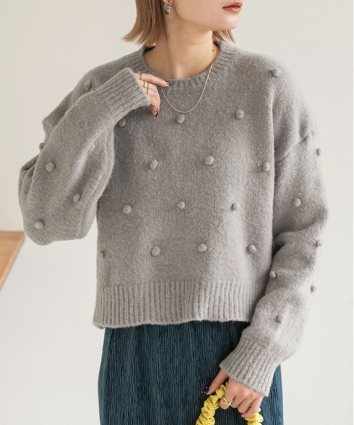 ad thie(アドティエ)の「ドット柄・クルーネック ショート丈ニット(ニット/セーター・レディース・オフホワイト/グレー/グリーン・FREE)」の11枚目の写真