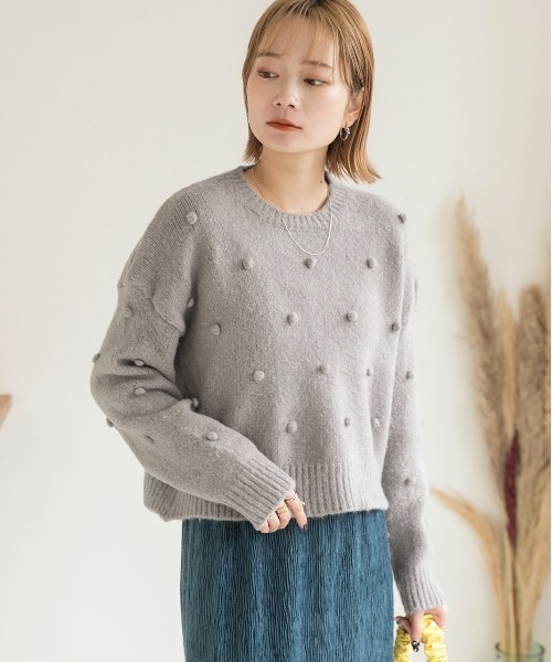 ad thie(アドティエ)の「ドット柄・クルーネック ショート丈ニット(ニット/セーター・レディース・オフホワイト/グレー/グリーン・FREE)」の12枚目の写真