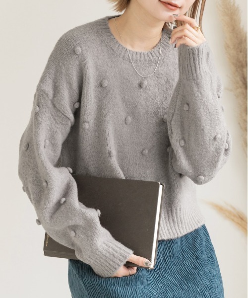 ad thie(アドティエ)の「ドット柄・クルーネック ショート丈ニット(ニット/セーター・レディース・オフホワイト/グレー/グリーン・FREE)」の14枚目の写真