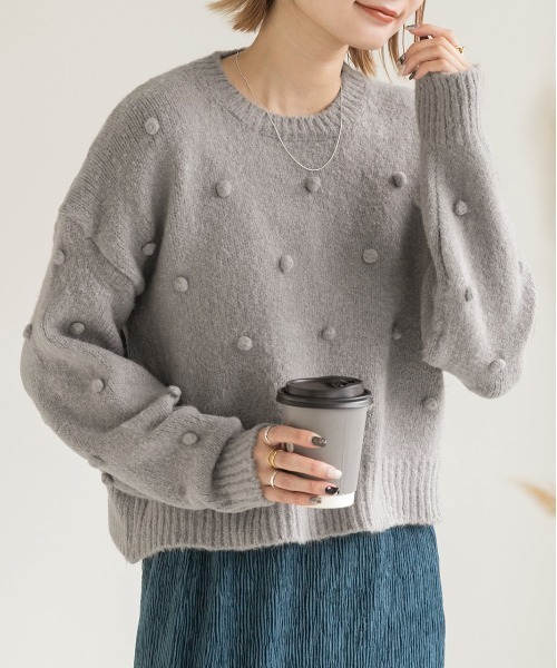 ad thie(アドティエ)の「ドット柄・クルーネック ショート丈ニット(ニット/セーター・レディース・オフホワイト/グレー/グリーン・FREE)」の15枚目の写真