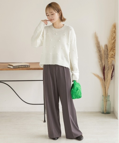 ad thie(アドティエ)の「ドット柄・クルーネック ショート丈ニット(ニット/セーター・レディース・オフホワイト/グレー/グリーン・FREE)」の4枚目の写真