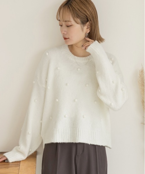 ad thie(アドティエ)の「ドット柄・クルーネック ショート丈ニット(ニット/セーター・レディース・オフホワイト/グレー/グリーン・FREE)」の5枚目の写真