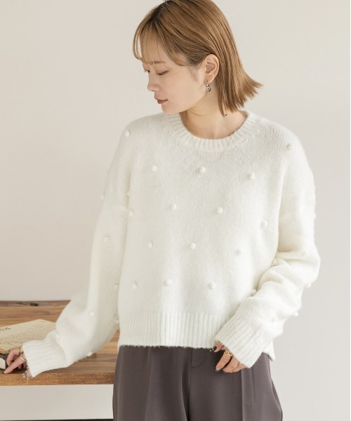 ad thie(アドティエ)の「ドット柄・クルーネック ショート丈ニット(ニット/セーター・レディース・オフホワイト/グレー/グリーン・FREE)」の7枚目の写真