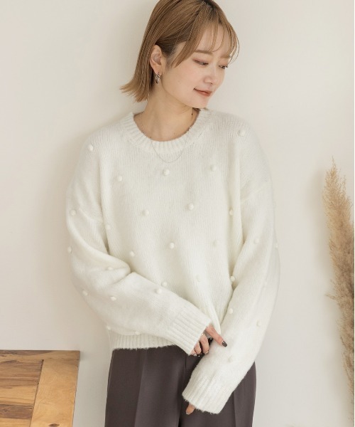 ad thie(アドティエ)の「ドット柄・クルーネック ショート丈ニット(ニット/セーター・レディース・オフホワイト/グレー/グリーン・FREE)」の8枚目の写真