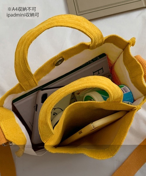 Miniministore（ミニミニストア）の「コーデュロイ ミニトートバッグ 3way（ショルダーバッグ・レディース・ブラック/ダークグリーン/ベージュ/イエロー/レンガ・フリー）」の12枚目の写真
