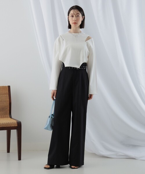 Ray BEAMS(レイビームス)の「Ray BEAMS / ショルダー ジップ Tシャツ(Tシャツ/カットソー・レディース・ホワイト/ブラック・ONE SIZE)」の3枚目の写真