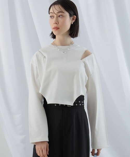 Ray BEAMS(レイビームス)の「Ray BEAMS / ショルダー ジップ Tシャツ(Tシャツ/カットソー・レディース・ホワイト/ブラック・ONE SIZE)」の7枚目の写真