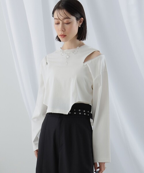 Ray BEAMS(レイビームス)の「Ray BEAMS / ショルダー ジップ Tシャツ(Tシャツ/カットソー・レディース・ホワイト/ブラック・ONE SIZE)」の8枚目の写真