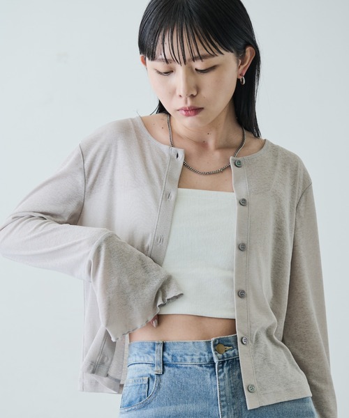 Aunt Marie's（アントマリーズ）の「2WAYクロップドカーディガン／トップス（カーディガン/ボレロ・レディース・イエロー/グレー/ブラック/ピンク/ブラウン/グリーン/ライトイエロー/ホワイト/ネイビー/ブルー・FREE）」の3枚目の写真