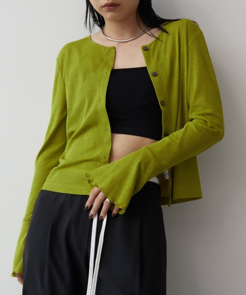 Aunt Marie's（アントマリーズ）の「2WAYクロップドカーディガン／トップス（カーディガン/ボレロ・レディース・イエロー/グレー/ブラック/ピンク/ブラウン/グリーン/ライトイエロー/ホワイト/ネイビー/ブルー・FREE）」の5枚目の写真