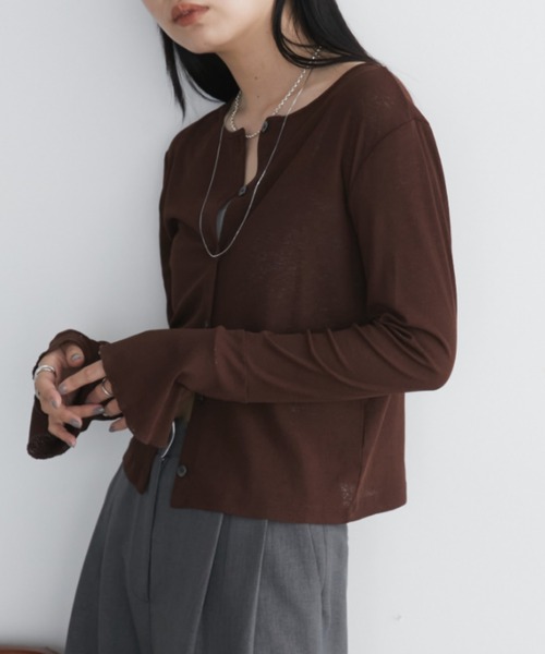 Aunt Marie's（アントマリーズ）の「2WAYクロップドカーディガン／トップス（カーディガン/ボレロ・レディース・イエロー/グレー/ブラック/ピンク/ブラウン/グリーン/ライトイエロー/ホワイト/ネイビー/ブルー・FREE）」の17枚目の写真