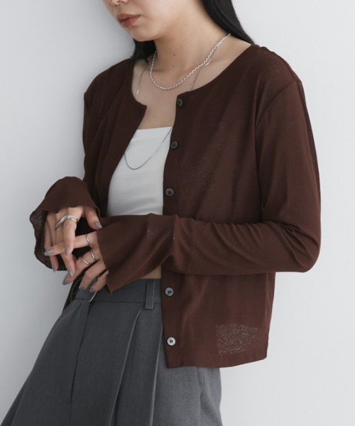 Aunt Marie's（アントマリーズ）の「2WAYクロップドカーディガン／トップス（カーディガン/ボレロ・レディース・イエロー/グレー/ブラック/ピンク/ブラウン/グリーン/ライトイエロー/ホワイト/ネイビー/ブルー・FREE）」の19枚目の写真