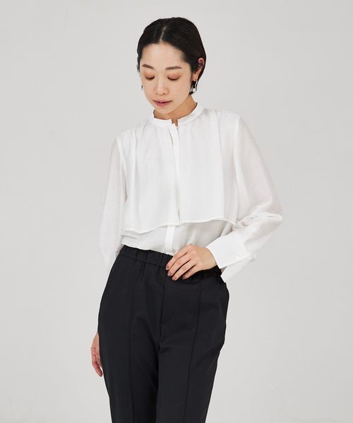 qualite（カリテ）の「【入卒/セレモニー】ギャザーレイヤードブラウス（シャツ/ブラウス・レディース・ホワイト/ネイビー/ピンクベージュ・フリー）」の14枚目の写真