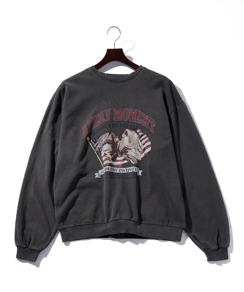 メンズライク ピグメント 裏毛 プリント スウェット レディース