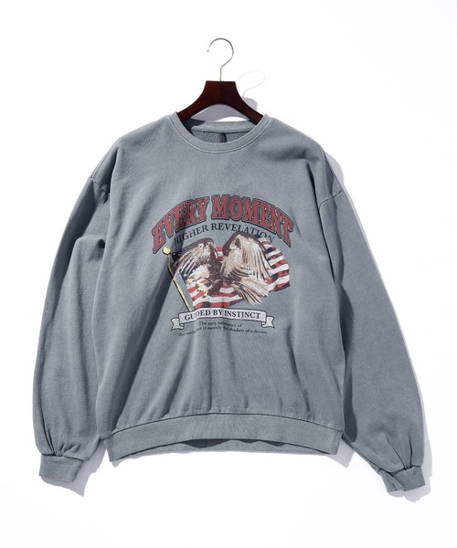 メンズライク ピグメント 裏毛 プリント スウェット レディース