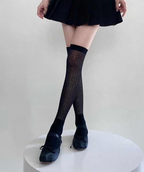 HALEY PESCA（ヘーリーペスカ）の「HALEY PESCA/シースルー　ルーズハイソックス（ソックス/靴下・レディース・グレー/ブラック/ホワイト/ダークグレー/ピンク・FREE）」の10枚目の写真