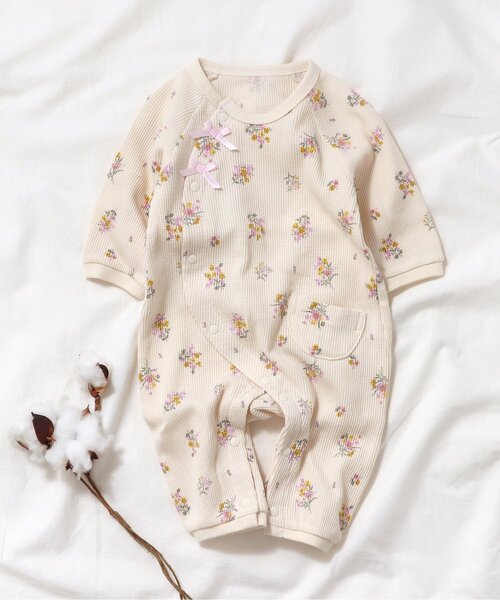 apres les cours（アプレレクール）の「【WEB限定】4柄ワッフルカバーオール（ロンパース・キッズ・ブルー/アイボリー/ベージュ/ラベンダー・60/70/80）」の2枚目の写真