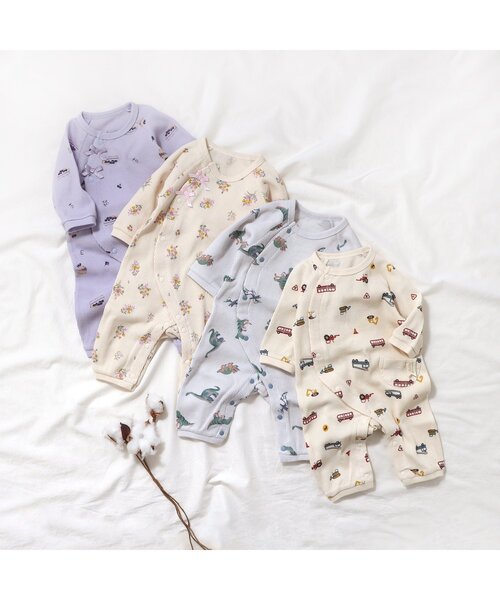 apres les cours（アプレレクール）の「【WEB限定】4柄ワッフルカバーオール（ロンパース・キッズ・ブルー/アイボリー/ベージュ/ラベンダー・60/70/80）」の5枚目の写真