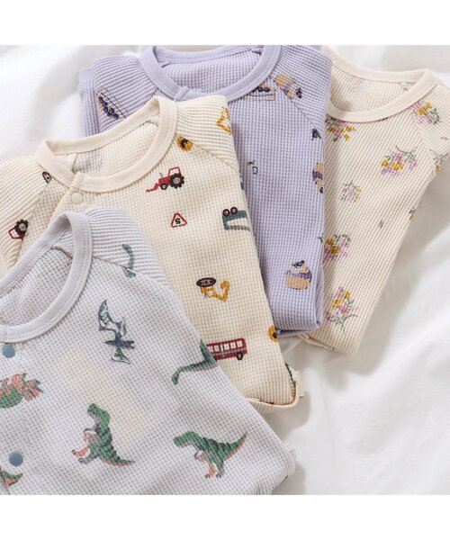 apres les cours（アプレレクール）の「【WEB限定】4柄ワッフルカバーオール（ロンパース・キッズ・ブルー/アイボリー/ベージュ/ラベンダー・60/70/80）」の8枚目の写真