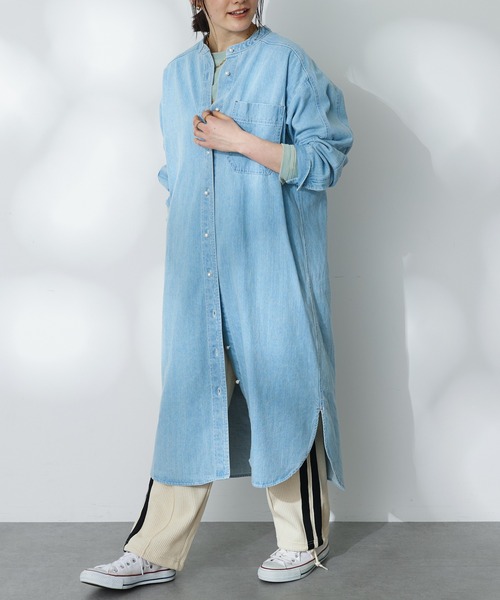 CRAFT STANDARD BOUTIQUE(クラフトスタンダードブティック)の「デニムパールボタンワンピース(ワンピース・レディース・アイボリー/ブラック/サックスブルー/インディゴブルー・FREE)」の1枚目の写真