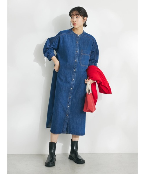 CRAFT STANDARD BOUTIQUE(クラフトスタンダードブティック)の「デニムパールボタンワンピース(ワンピース・レディース・アイボリー/ブラック/サックスブルー/インディゴブルー・FREE)」の5枚目の写真