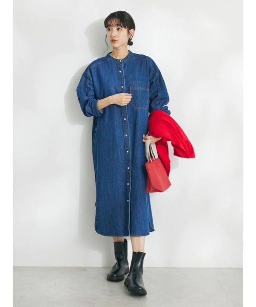 CRAFT STANDARD BOUTIQUE(クラフトスタンダードブティック)の「デニムパールボタンワンピース(ワンピース・レディース・アイボリー/ブラック/サックスブルー/インディゴブルー・FREE)」の7枚目の写真