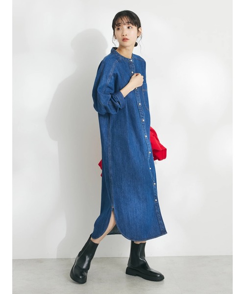 CRAFT STANDARD BOUTIQUE(クラフトスタンダードブティック)の「デニムパールボタンワンピース(ワンピース・レディース・アイボリー/ブラック/サックスブルー/インディゴブルー・FREE)」の8枚目の写真