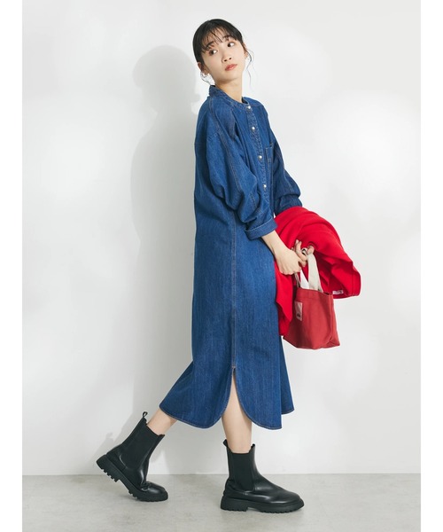 CRAFT STANDARD BOUTIQUE(クラフトスタンダードブティック)の「デニムパールボタンワンピース(ワンピース・レディース・アイボリー/ブラック/サックスブルー/インディゴブルー・FREE)」の9枚目の写真