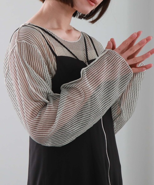 archives(アルシーヴ)の「ラッセルストライプシアーTOPS(Tシャツ/カットソー・レディース・ブルー/オフホワイト/ミント/ブラック・MEDIUM)」の3枚目の写真
