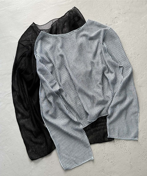 archives(アルシーヴ)の「ラッセルストライプシアーTOPS(Tシャツ/カットソー・レディース・ブルー/オフホワイト/ミント/ブラック・MEDIUM)」の9枚目の写真