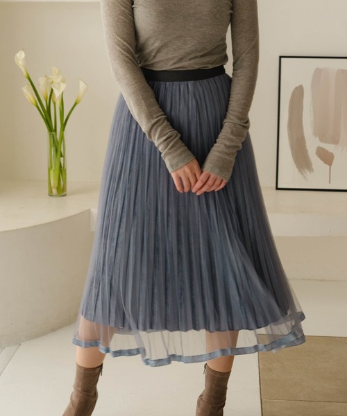 ZAKKA-BOX(ザッカボックス)の「プリーツチュールスカート(スカート・レディース・ブラック/ベージュ/グレイッシュブルー・FREE)」の3枚目の写真