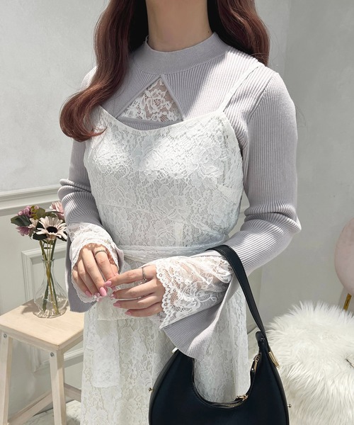 セール】フロント袖レースリブニットプルオーバー【ZOZOTOWN限定