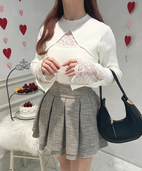 新品【JUDY】ジュディ　レース切り替えリブニット　袖フレア　ブラック　M 楽天市場】ニット セーター レディース 大きい胸専用 配色フレア