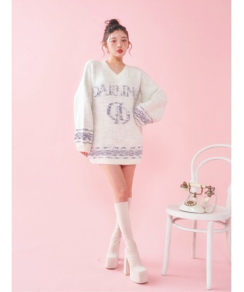 ★ ダーリッチ Dベアニットベス FREE ピンク 新品 Darich（ダーリッチ）の「ミックスカラーロゴニットチュニック