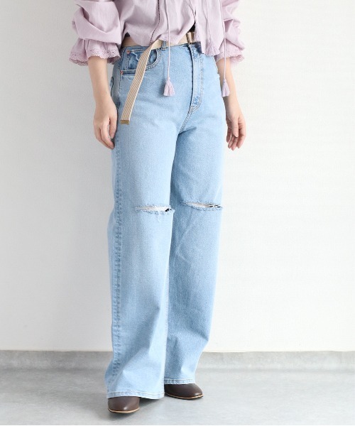 cepo(セポ)の「ベルト付きデニムクラッシュストレート<セットアップ可能>(デニムパンツ・レディース・ブルー系2/ブルー系3・S/M/L)」の4枚目の写真