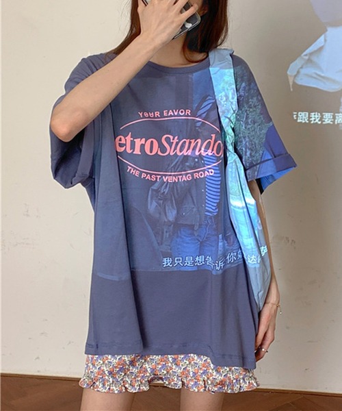 SHEPP(シープ)の「カラー プリントビッグTシャツ(Tシャツ/カットソー・レディース・ピンク/パープル/ブルー/グレー・M/L)」の6枚目の写真