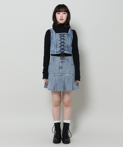 3.3 Field Trip （3.3フィールドトリップ）の「3.3 Field Trip／フリンジデニムスカート（デニムスカート・レディース・ブルー/ブラック/ホワイト・MEDIUM/LARGE）」の19枚目の写真