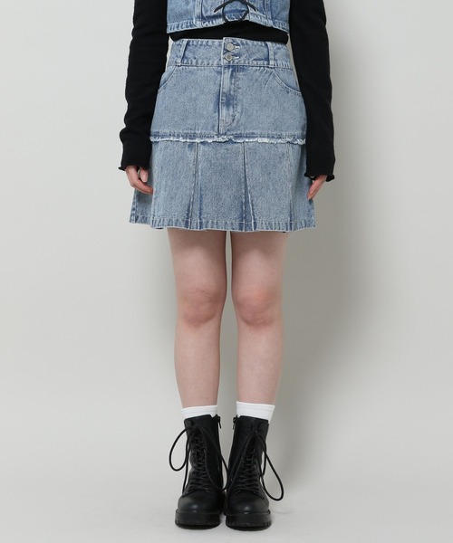 3.3 Field Trip （3.3フィールドトリップ）の「3.3 Field Trip／フリンジデニムスカート（デニムスカート・レディース・ブルー/ブラック/ホワイト・MEDIUM/LARGE）」の20枚目の写真