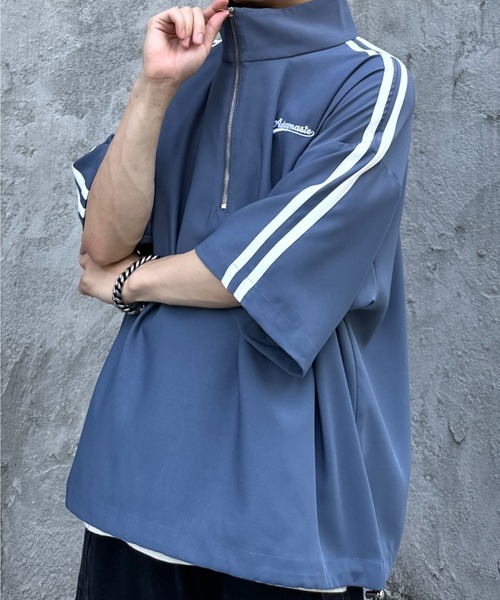 ADAMASTE(アダマスト)の「サイドラインハーフジップ TEE(Tシャツ/カットソー・メンズ・ブラック/ブルー/ライトグレー・MEDIUM/LARGE)」の9枚目の写真