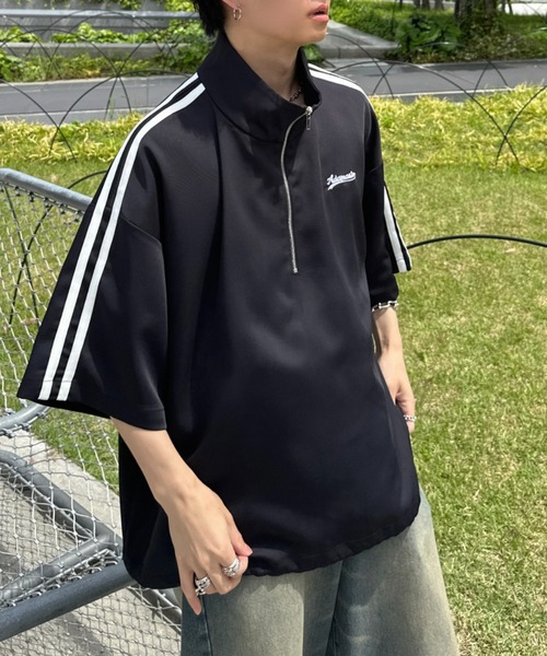 ADAMASTE(アダマスト)の「サイドラインハーフジップ TEE(Tシャツ/カットソー・メンズ・ブラック/ブルー/ライトグレー・MEDIUM/LARGE)」の4枚目の写真