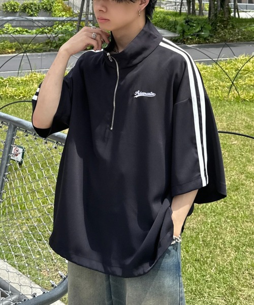 ADAMASTE(アダマスト)の「サイドラインハーフジップ TEE(Tシャツ/カットソー・メンズ・ブラック/ブルー/ライトグレー・MEDIUM/LARGE)」の5枚目の写真