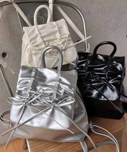 meJane（ミージェーン）の「リボンギャザーバックパック（バックパック/リュック・レディース・ブラック/オフホワイト/シルバー・FREE）」の21枚目の写真