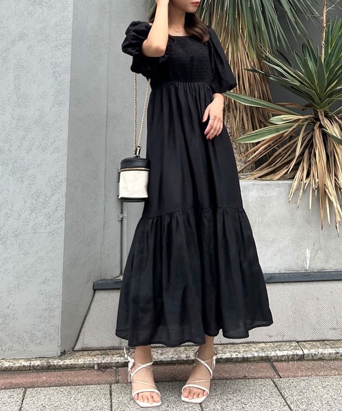 INGNI（イング）の「Backリボンスクエアネックバルーンスリーブ／ワンピース（ワンピース・レディース・アイボリー/ブラック・M）」の2枚目の写真