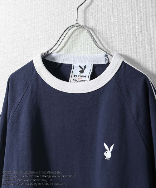 PLAYBOY(プレイボーイ)の「【PLAYBOY】×【SEQUENZ】 綿100 ライン バックプリント リンガーTシャツ(Tシャツ/カットソー・メンズ・ブラック/レッド/ネイビー/アイボリー・SMALL/MEDIUM/LARGE/X-LARGE)」の5枚目の写真
