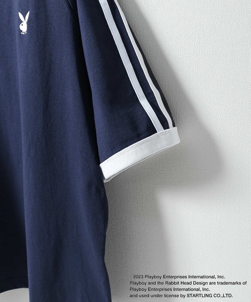 PLAYBOY(プレイボーイ)の「【PLAYBOY】×【SEQUENZ】 綿100 ライン バックプリント リンガーTシャツ(Tシャツ/カットソー・メンズ・ブラック/レッド/ネイビー/アイボリー・SMALL/MEDIUM/LARGE/X-LARGE)」の7枚目の写真
