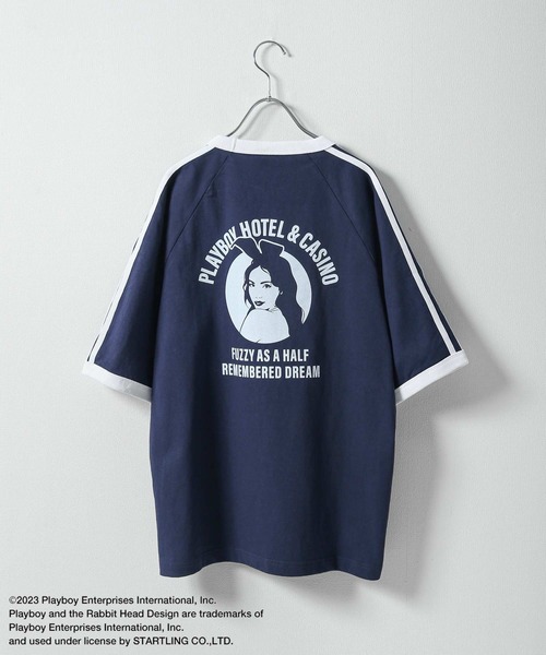 PLAYBOY(プレイボーイ)の「【PLAYBOY】×【SEQUENZ】 綿100 ライン バックプリント リンガーTシャツ(Tシャツ/カットソー・メンズ・ブラック/レッド/ネイビー/アイボリー・SMALL/MEDIUM/LARGE/X-LARGE)」の9枚目の写真