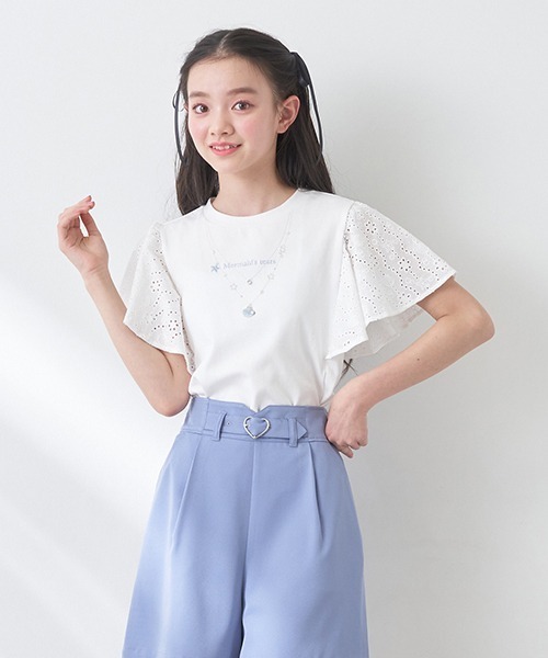 メゾピアノジュニア　袖レースネックレスTシャツ　160 mezzo piano Junior（メゾピアノジュニア）の「袖レース