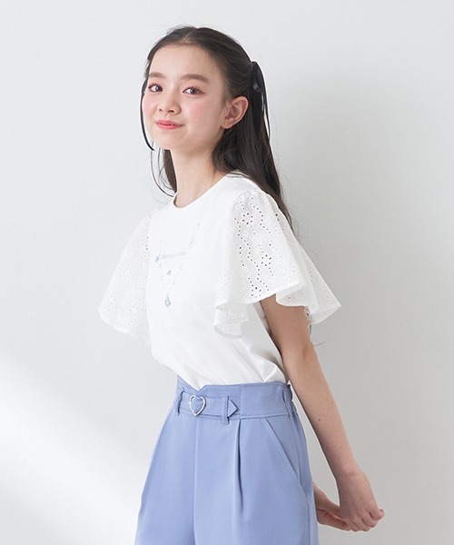 メゾピアノジュニア　袖レースネックレスTシャツ　160 セール】袖レースネックレスTシャツ（Tシャツ/カットソー