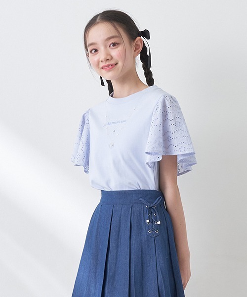 セール】袖レースネックレスTシャツ（Tシャツ/カットソー