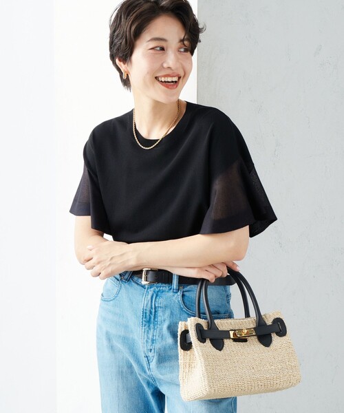 NOLLEY’S Sophi(ノーリーズソフィ)の「《手洗い可能》シアーフレアスリーブプルオーバーカットソー(ニット/セーター・レディース・ベージュ/ブラック/オフホワイト・38)」の1枚目の写真